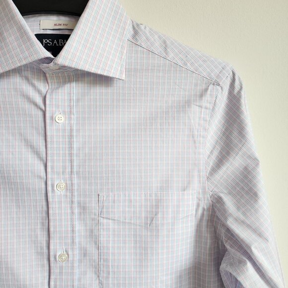 14.5 32/33 Dress Shirt White Blue Pink Checked Jos A Bank Size New Checks Mens - Picture 10 of 17